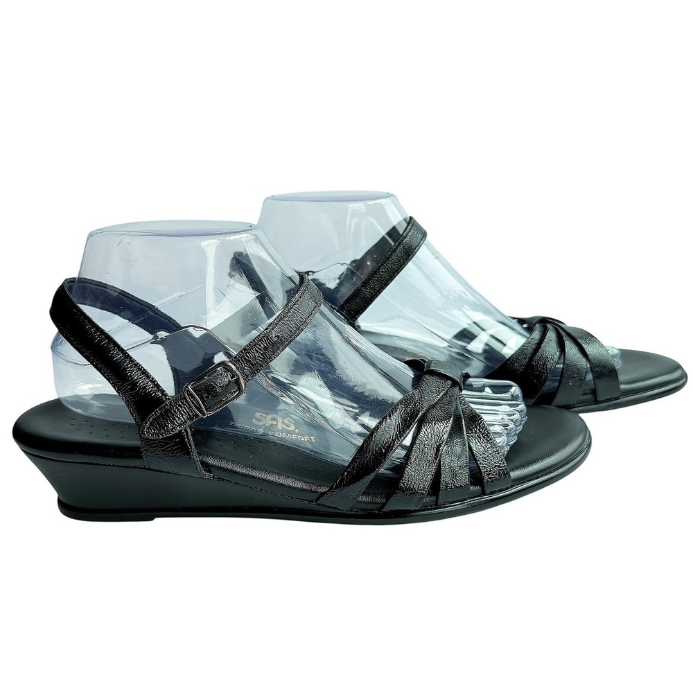 SAS Strippy Quarter Strap Wedge Sandal Black Patent Size 8.5 Narrow - Picture 14 of 16